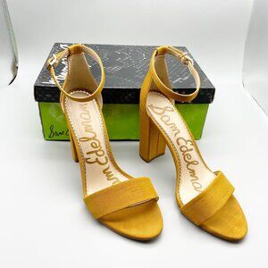 Sam Edelman Sz 10 Mustard Yellow Strappy Block Yaro Heel‎ Satin Wedding Guest